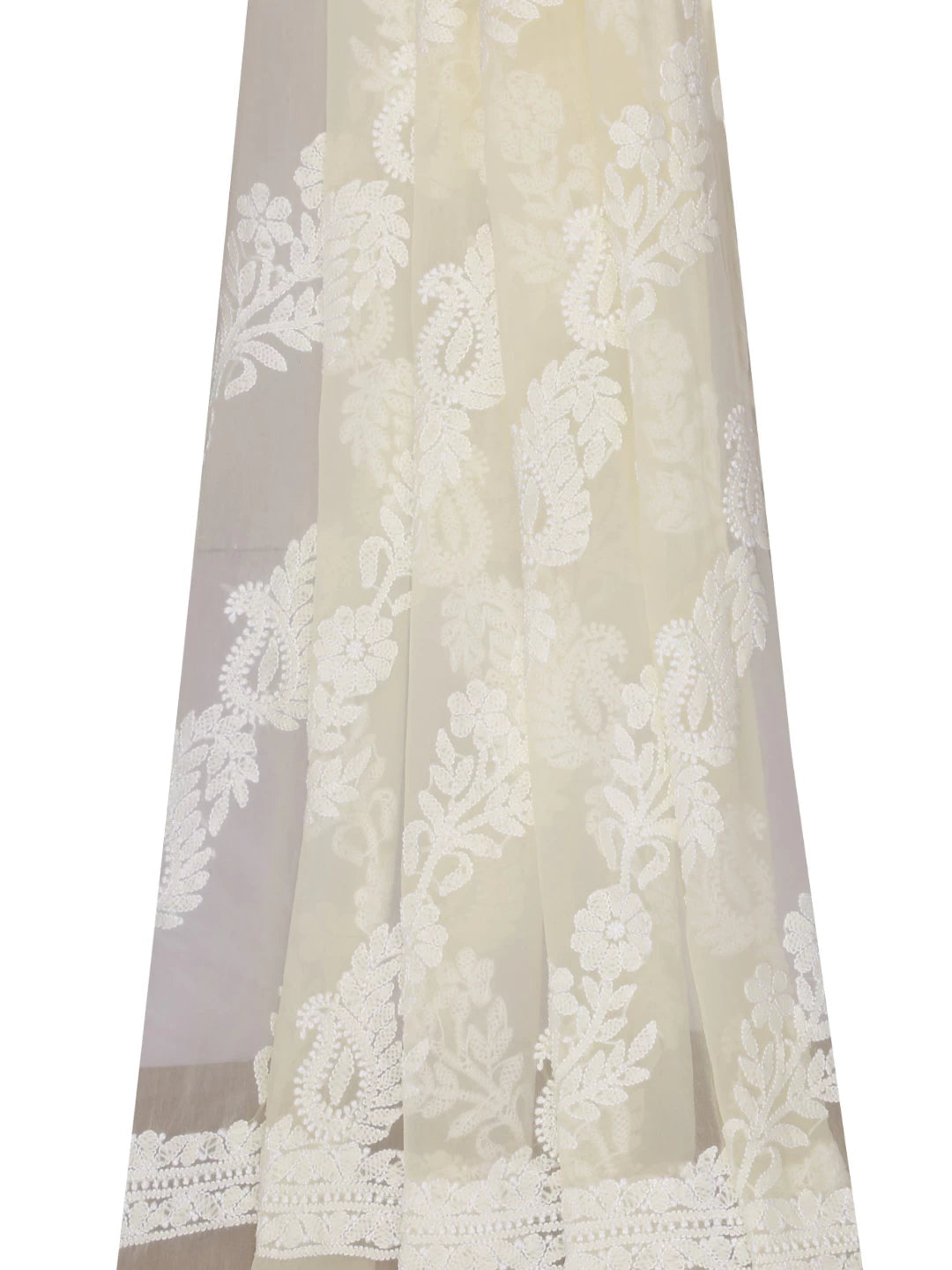 Ada Hand Embroidered Light Yellow Georgette Lucknowi Chikankari Dupatta 01A400579
