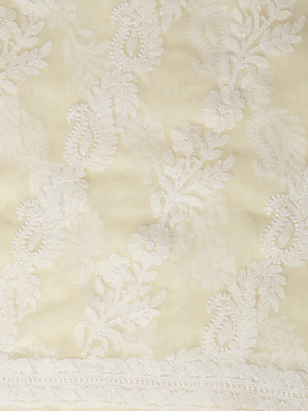 Ada Hand Embroidered Light Yellow Georgette Lucknowi Chikankari Dupatta 01A400579