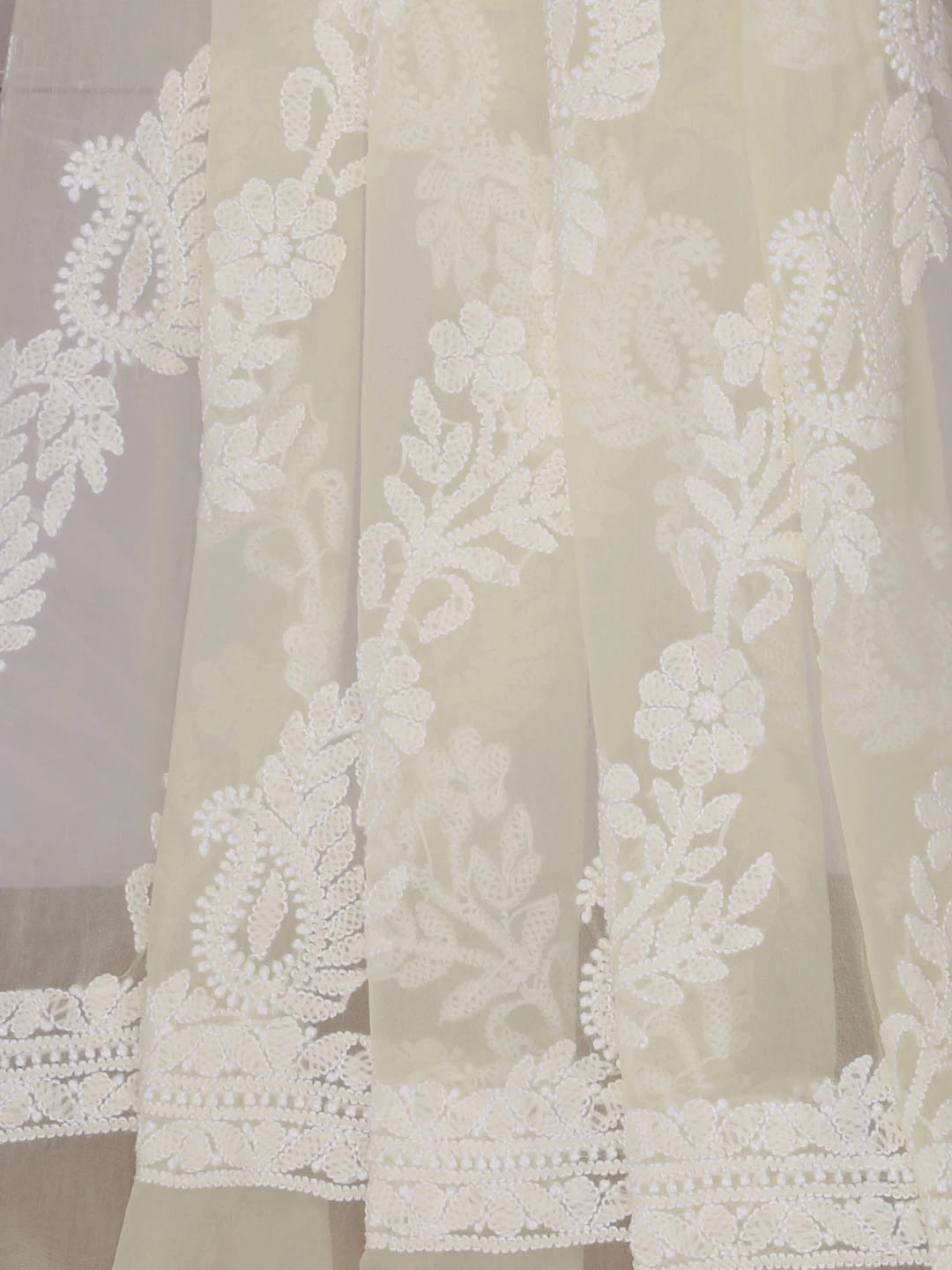 Ada Hand Embroidered Light Yellow Georgette Lucknowi Chikankari Dupatta 01A400579