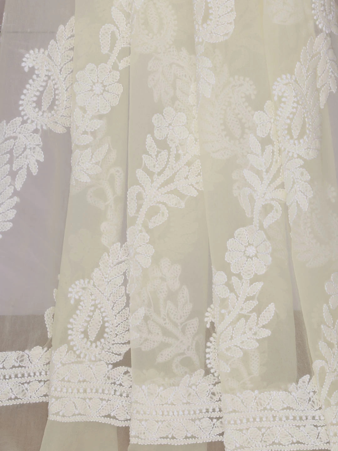 Ada Hand Embroidered Light Yellow Georgette Lucknowi Chikankari Dupatta 01A400579