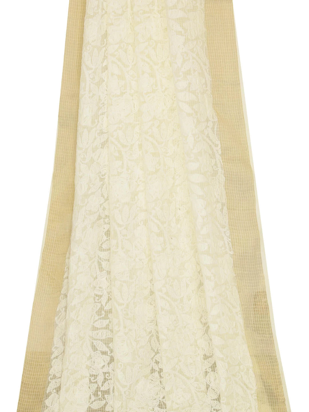 Ada Hand Embroidered Lemon Kota Lucknowi Chikankari Dupatta 01A185762