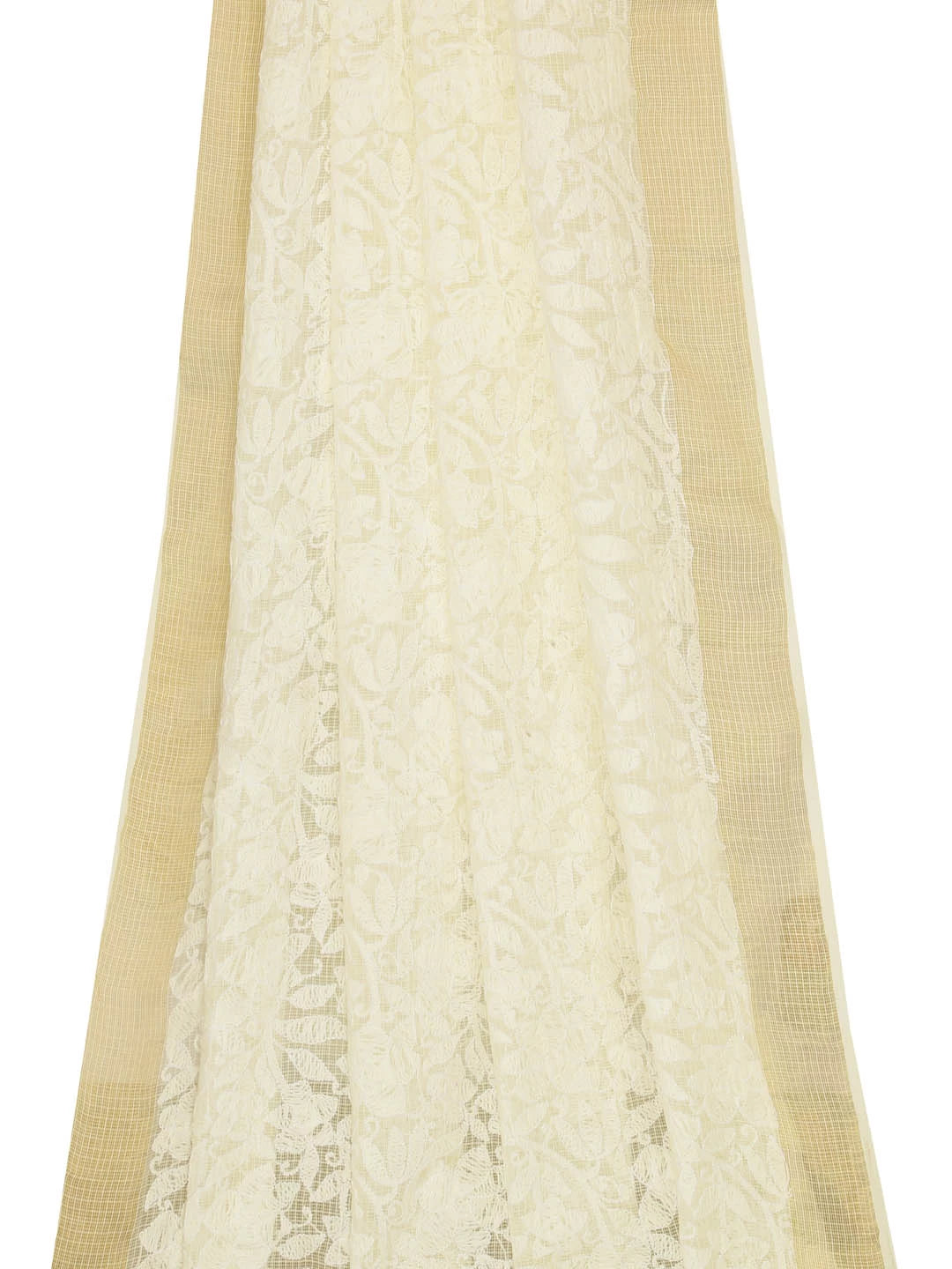 Ada Hand Embroidered Lemon Kota Lucknowi Chikankari Dupatta 01A185762