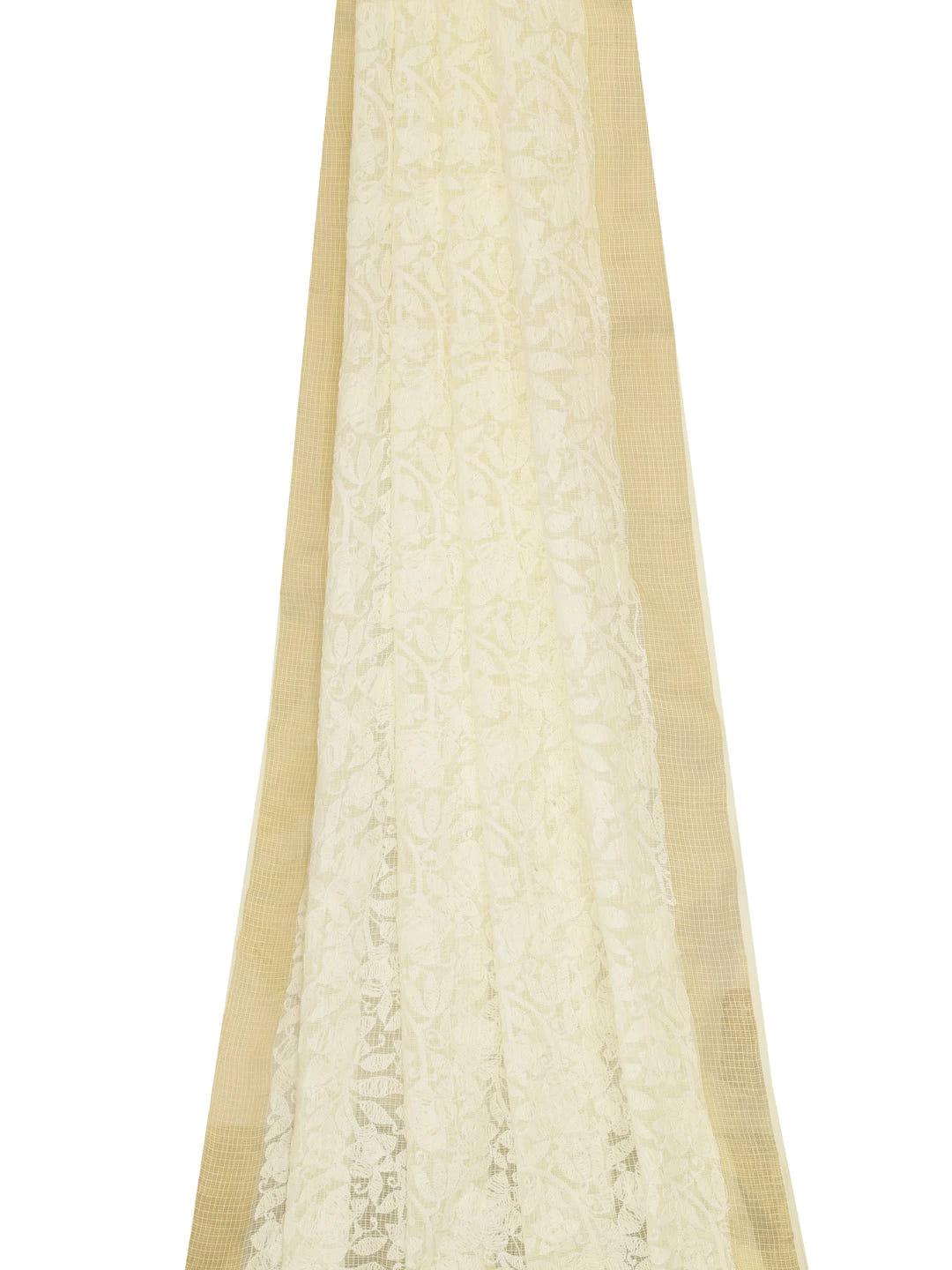 Ada Hand Embroidered Lemon Kota Lucknowi Chikankari Dupatta 01A185762