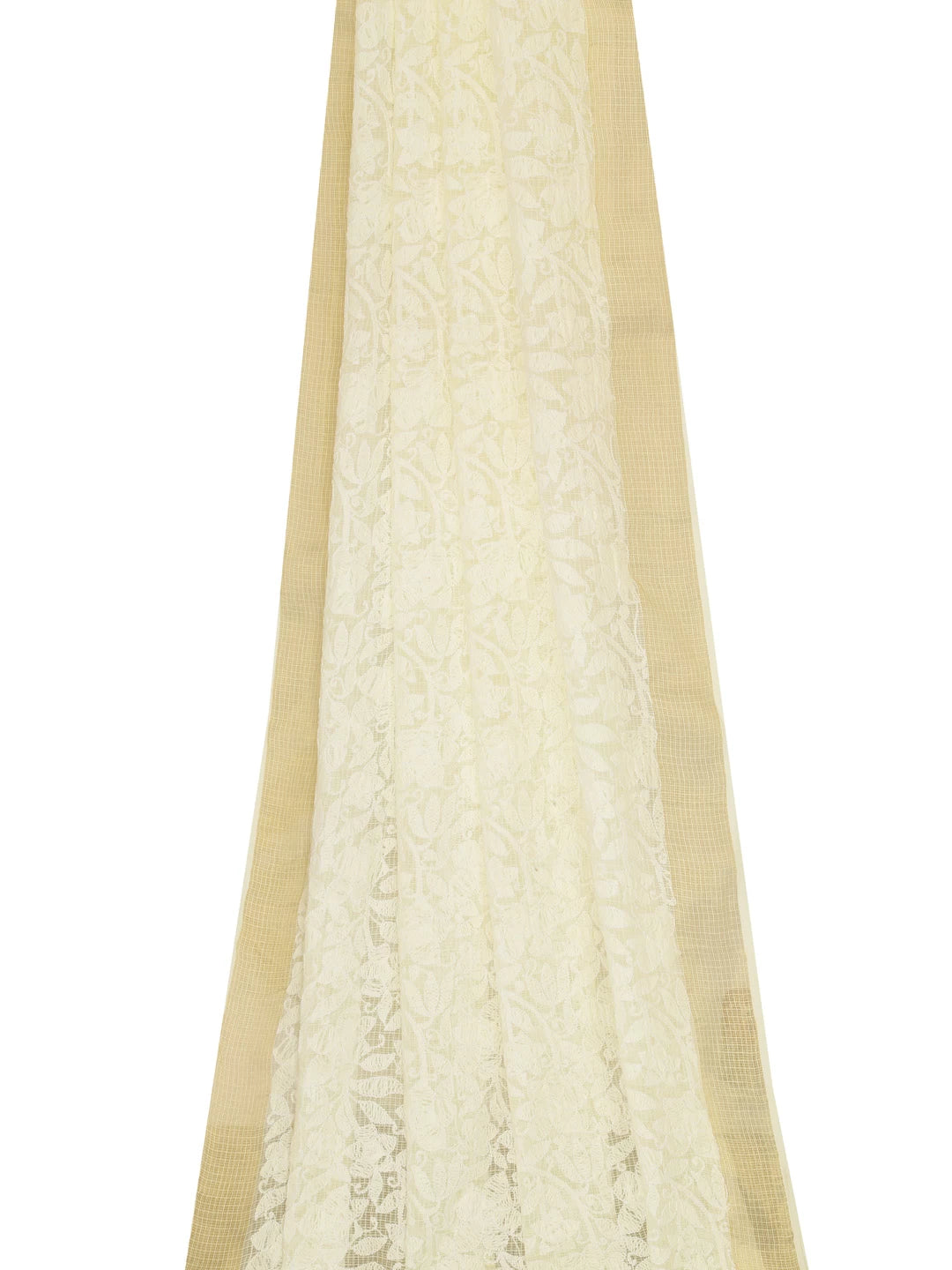 Ada Hand Embroidered Lemon Kota Lucknowi Chikankari Dupatta 01A185762
