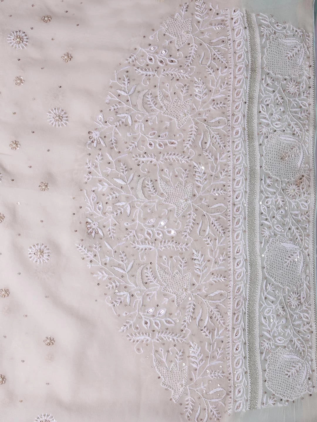 Ada Hand Embroidered Ice Blue Ombre shade Pure Georgette Lucknow Chikankari Saree/Blouse With Zari Work 01A100936