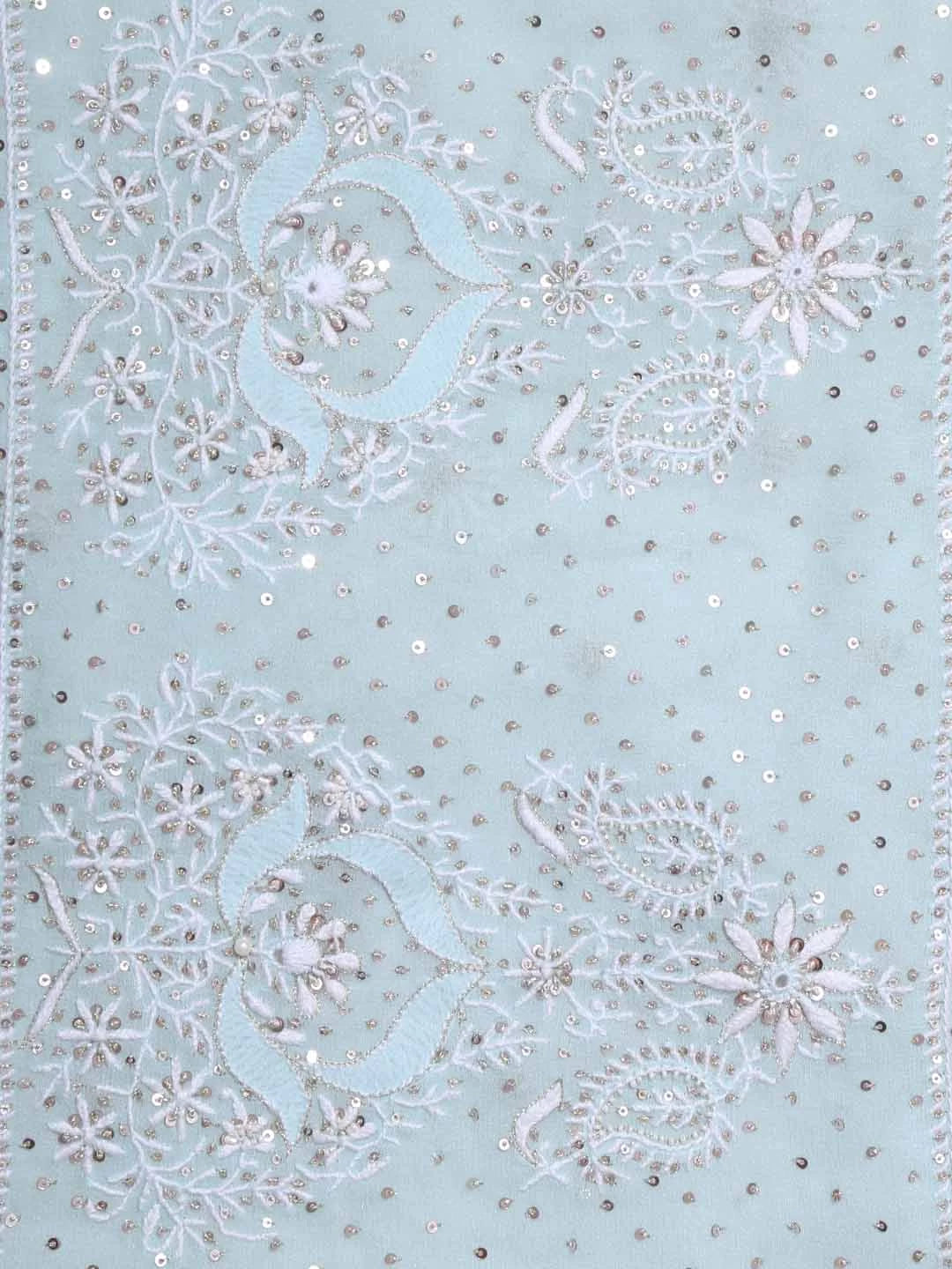 Ada Hand Embroidered Ice Blue Ombre shade Pure Georgette Lucknow Chikankari Saree/Blouse With Zari Work 01A100936