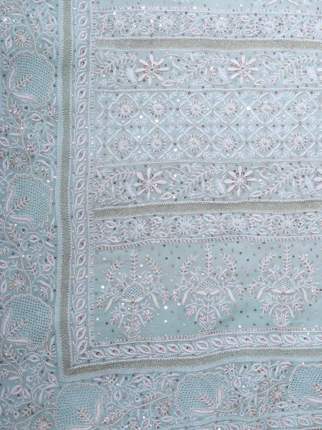 Ada Hand Embroidered Ice Blue Ombre shade Pure Georgette Lucknow Chikankari Saree/Blouse With Zari Work 01A100936