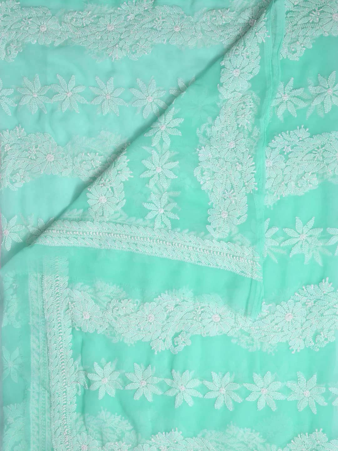 Ada Hand Embroidered Sea Green Georgette Lucknowi Chikankari Dupatta 01A400593