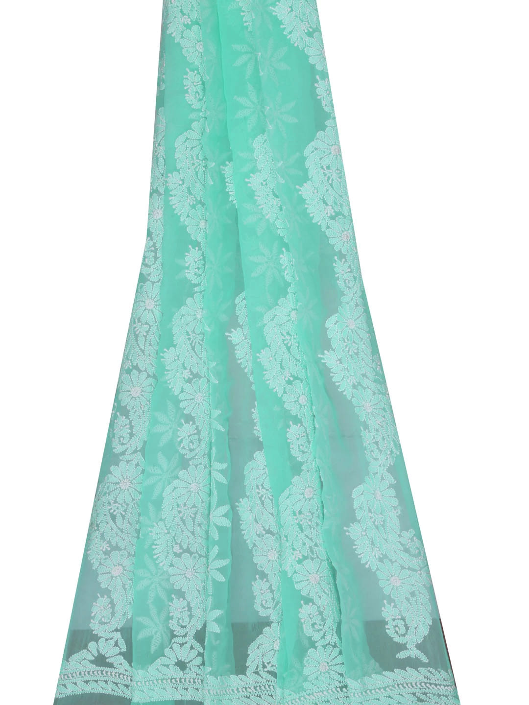 Ada Hand Embroidered Sea Green Georgette Lucknowi Chikankari Dupatta 01A400593
