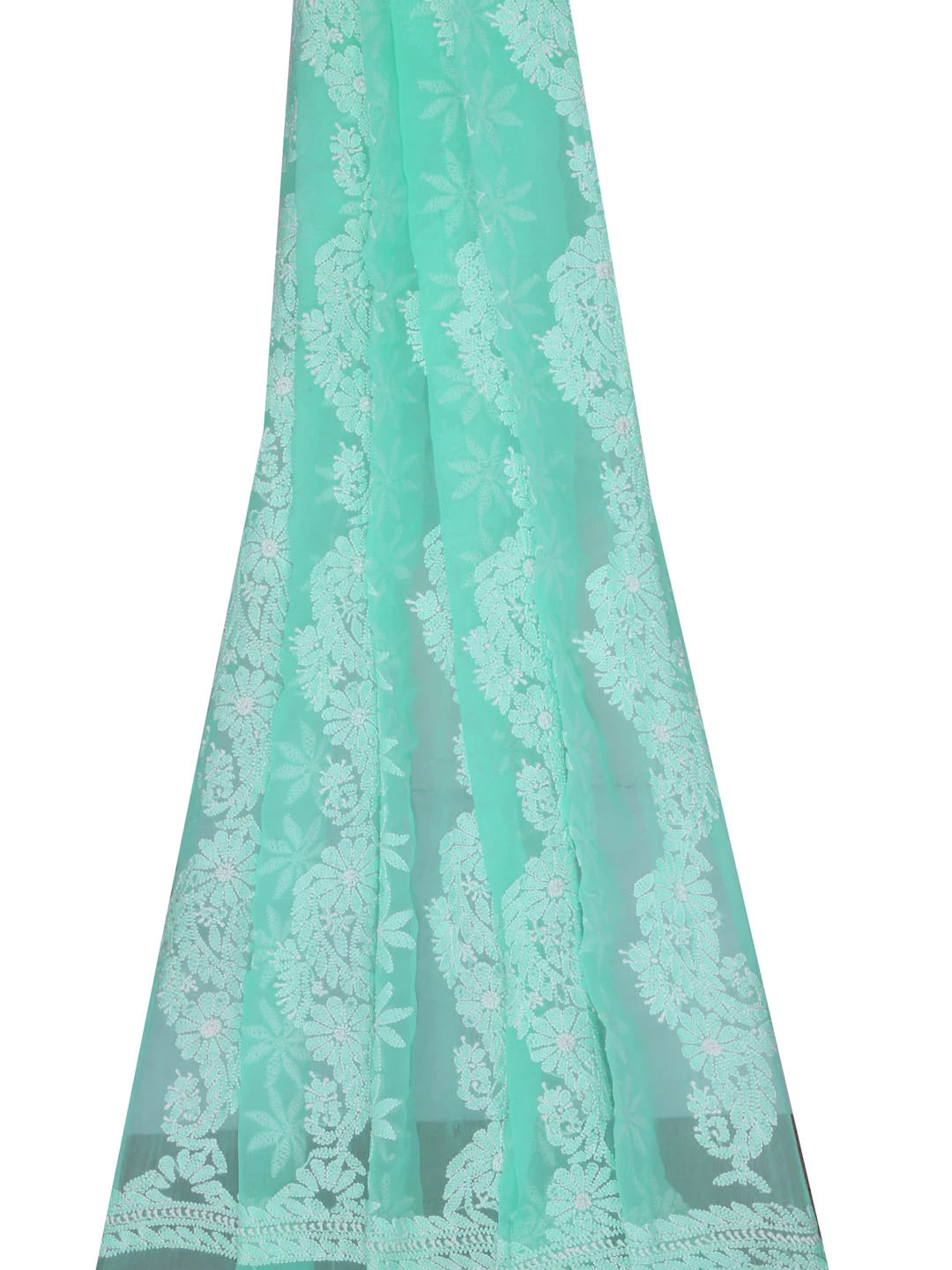 Ada Hand Embroidered Sea Green Georgette Lucknowi Chikankari Dupatta 01A400593
