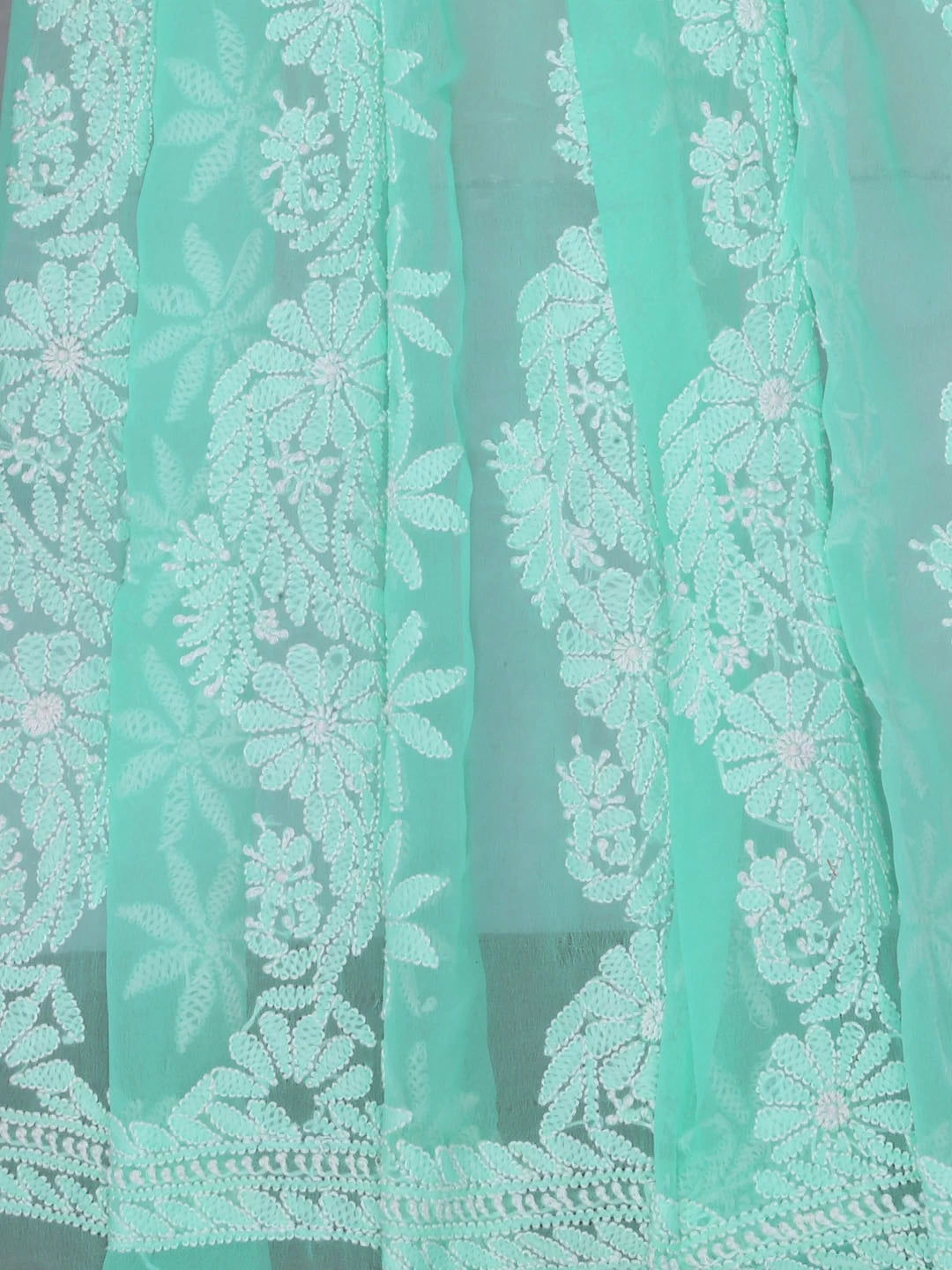 Ada Hand Embroidered Sea Green Georgette Lucknowi Chikankari Dupatta 01A400593