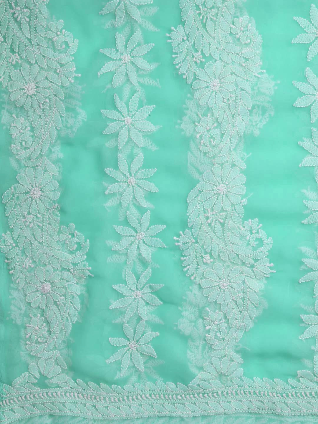Ada Hand Embroidered Sea Green Georgette Lucknowi Chikankari Dupatta 01A400593