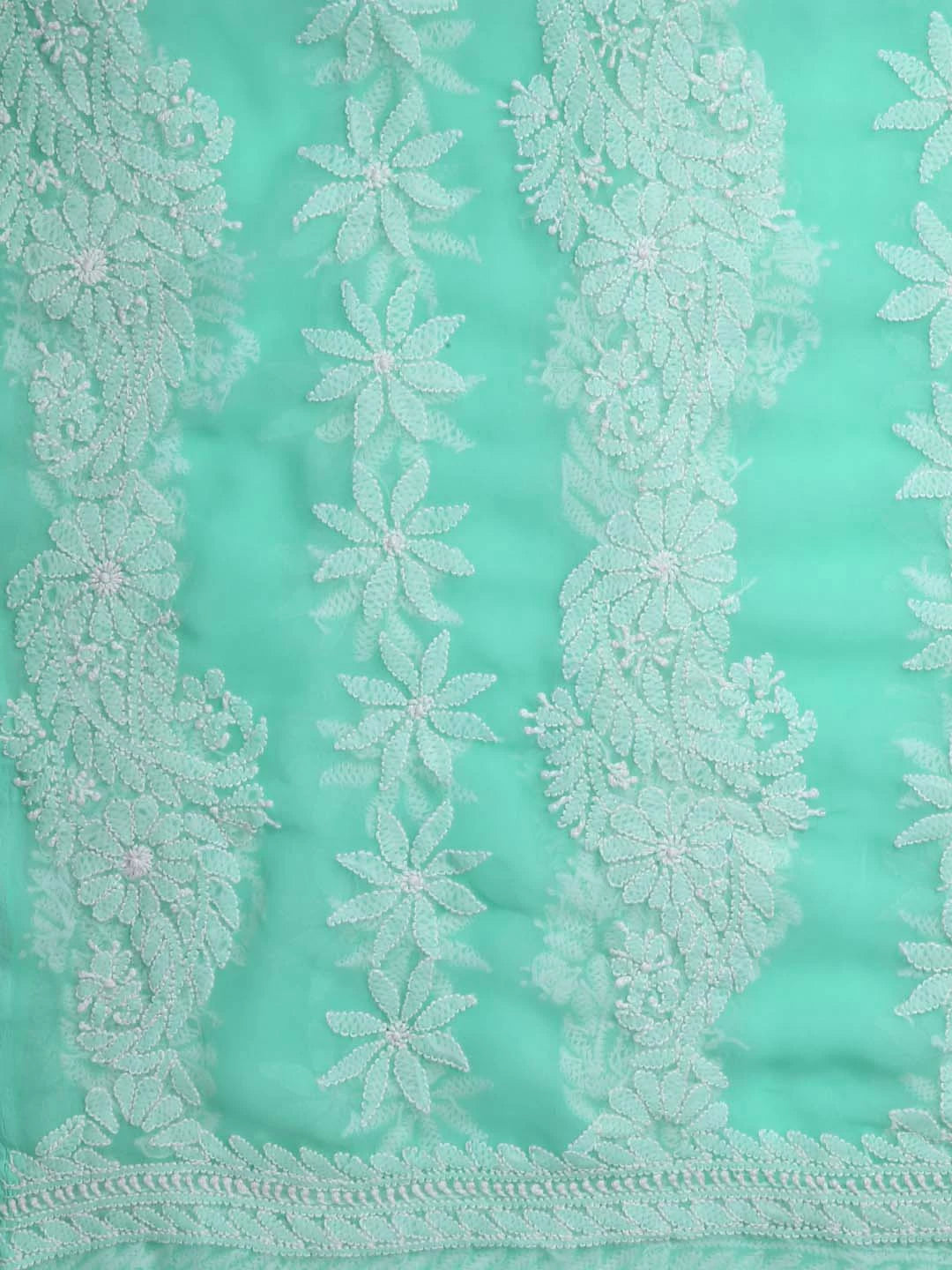 Ada Hand Embroidered Sea Green Georgette Lucknowi Chikankari Dupatta 01A400593