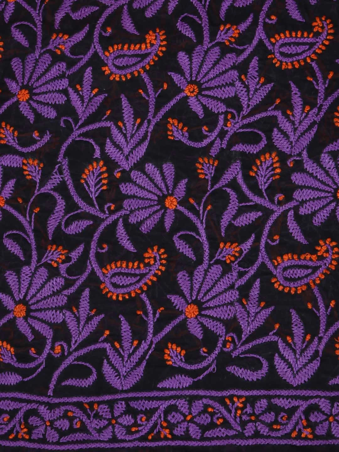 Ada Hand Embroidered Black Cotton Lucknowi Chikankari Dupatta 01A192715