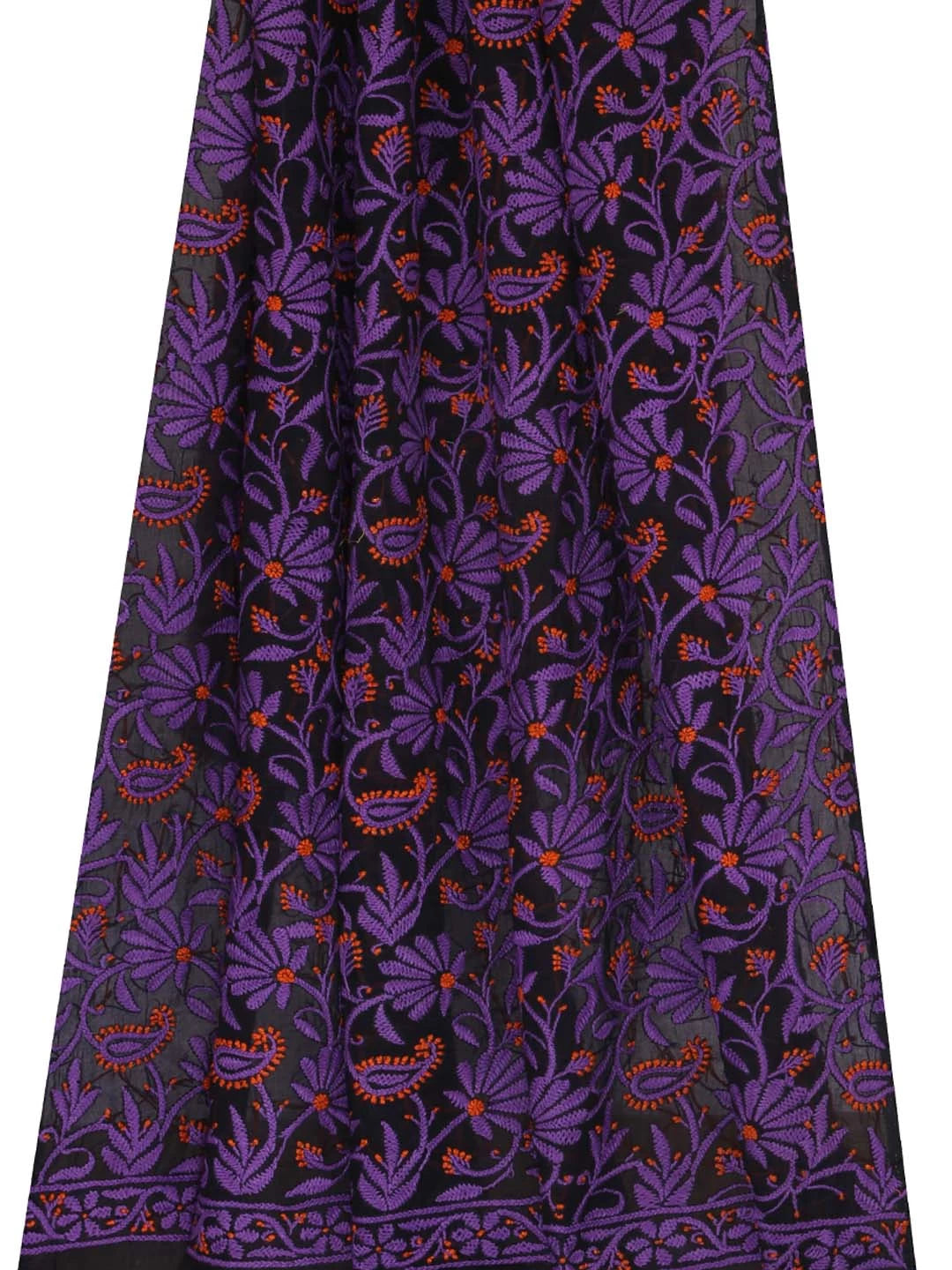 Ada Hand Embroidered Black Cotton Lucknowi Chikankari Dupatta 01A192715