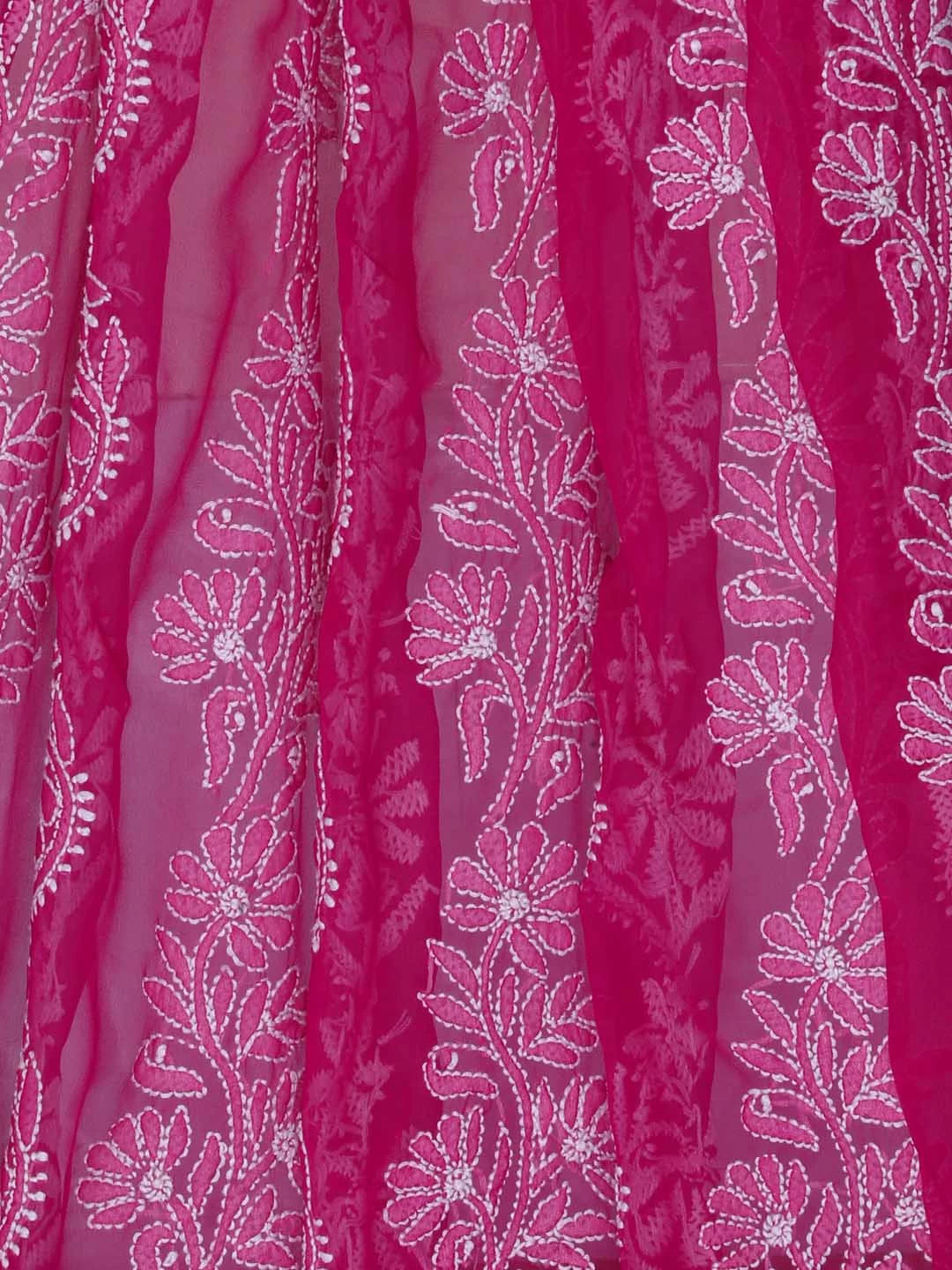 Ada Hand Embroidered Magenta Georgette Lucknowi Chikankari Dupatta 01A374585