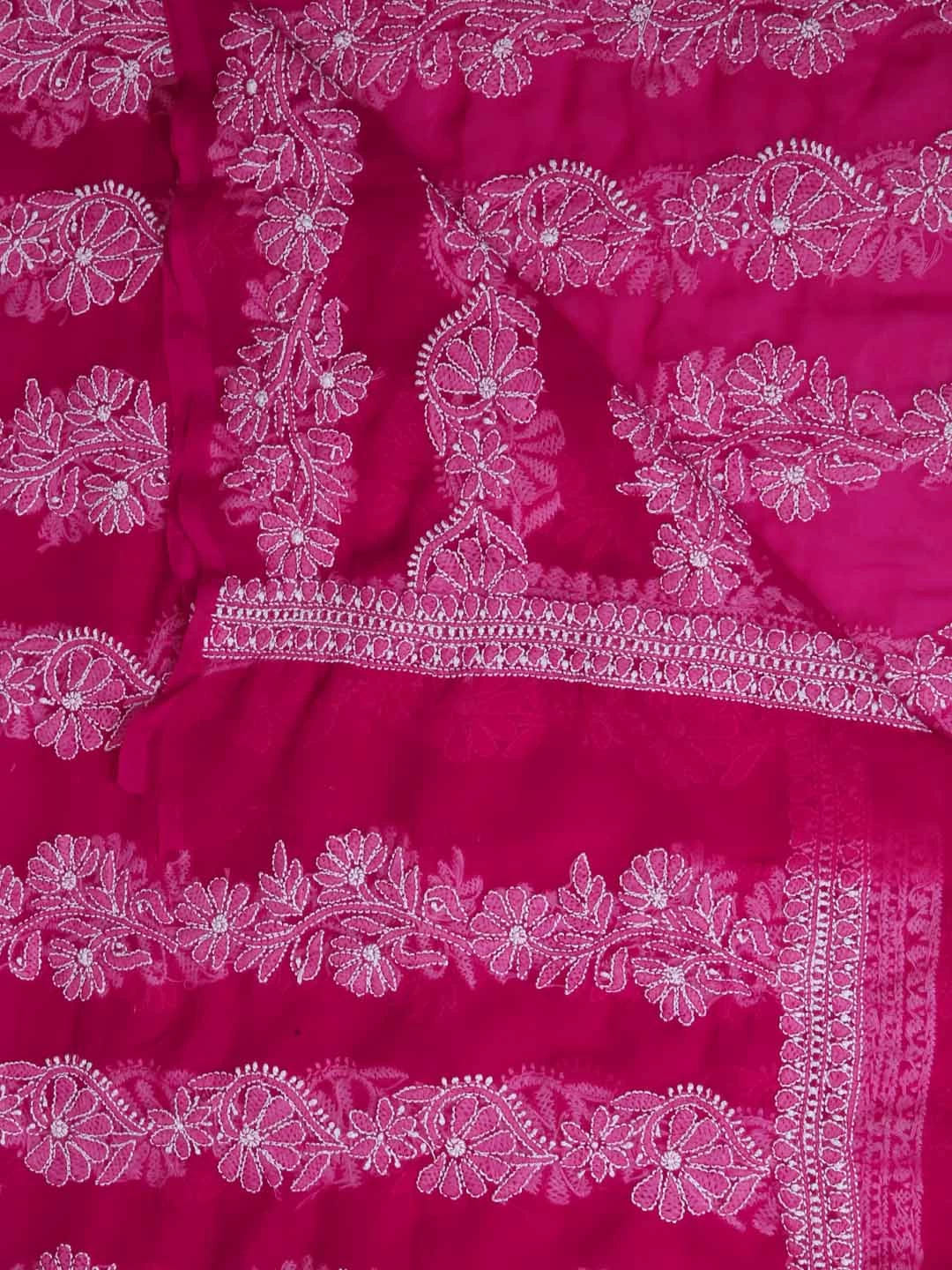 Ada Hand Embroidered Magenta Georgette Lucknowi Chikankari Dupatta 01A374585