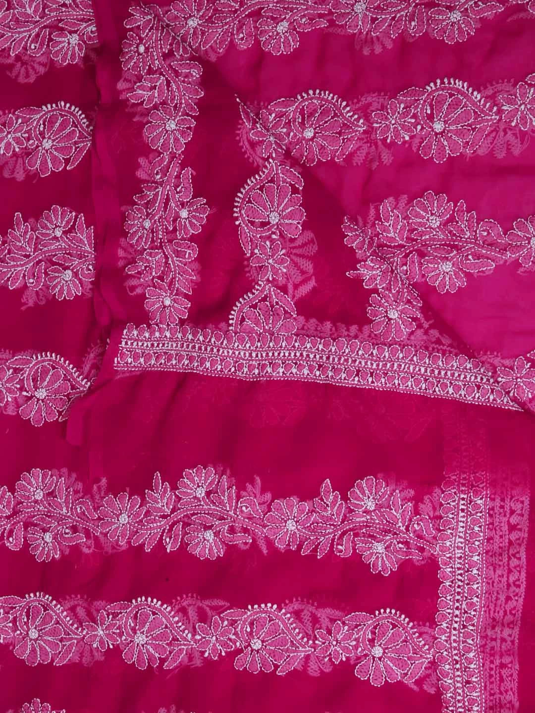Ada Hand Embroidered Magenta Georgette Lucknowi Chikankari Dupatta 01A374585