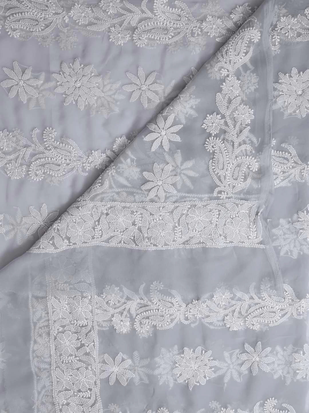 Ada Hand Embroidered Grey Georgette Lucknowi Chikankari Dupatta 01A374579