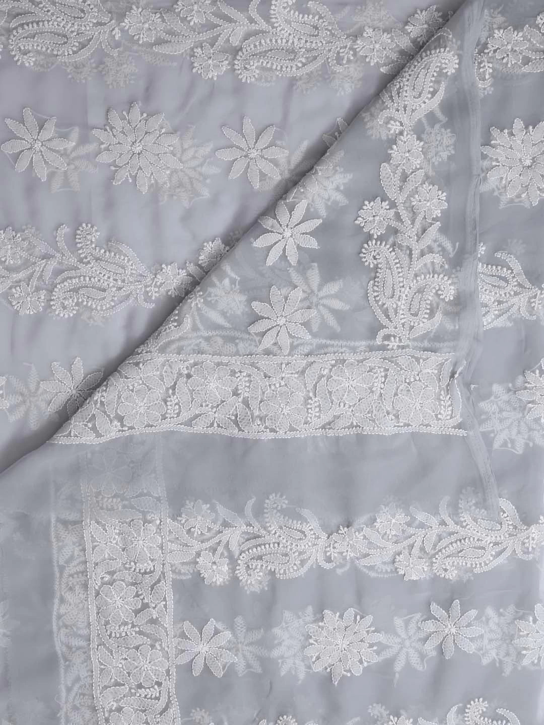 Ada Hand Embroidered Grey Georgette Lucknowi Chikankari Dupatta 01A374579