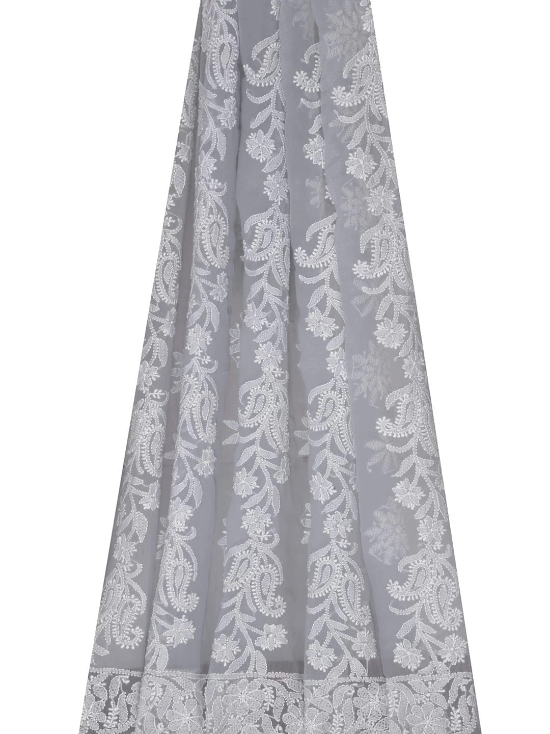Ada Hand Embroidered Grey Georgette Lucknowi Chikankari Dupatta 01A374579