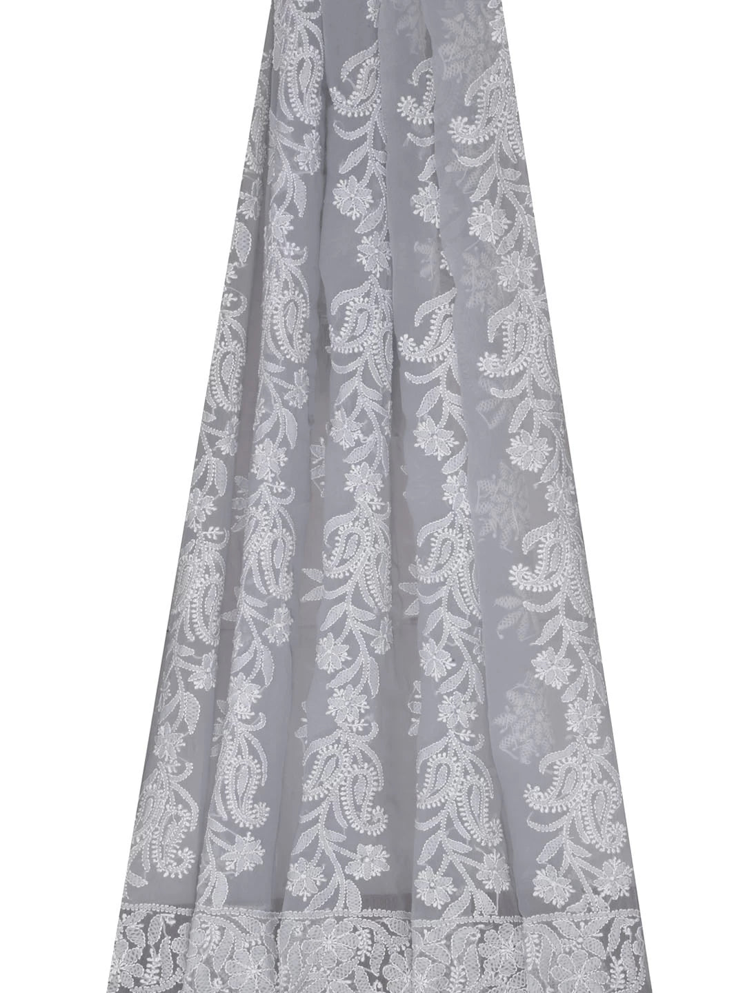 Ada Hand Embroidered Grey Georgette Lucknowi Chikankari Dupatta 01A374579