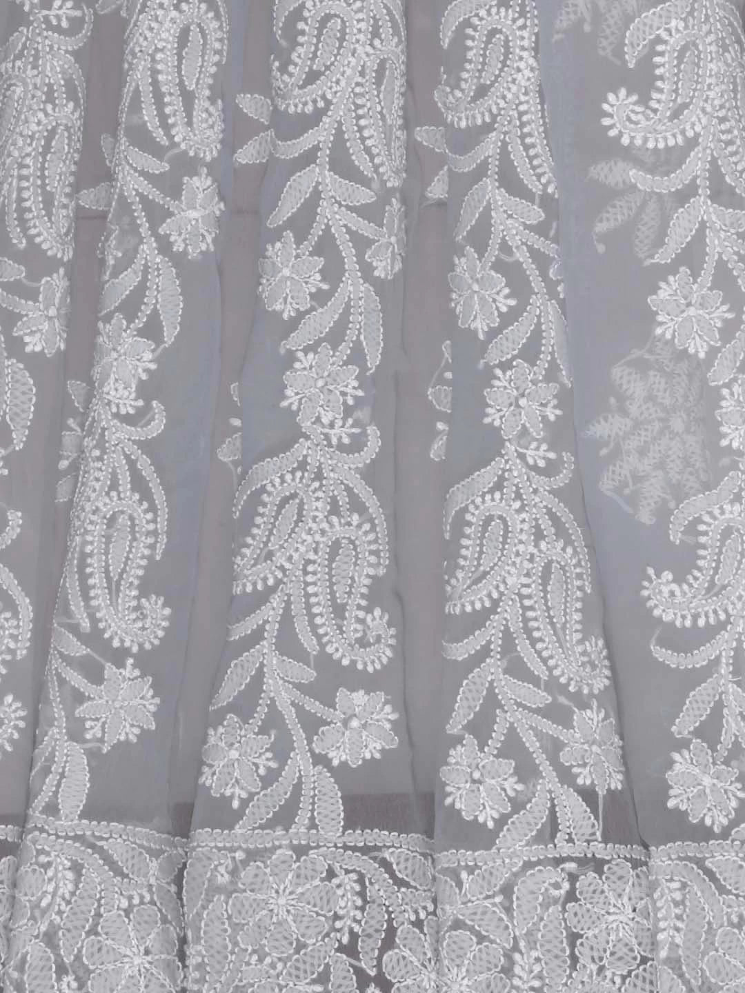 Ada Hand Embroidered Grey Georgette Lucknowi Chikankari Dupatta 01A374579