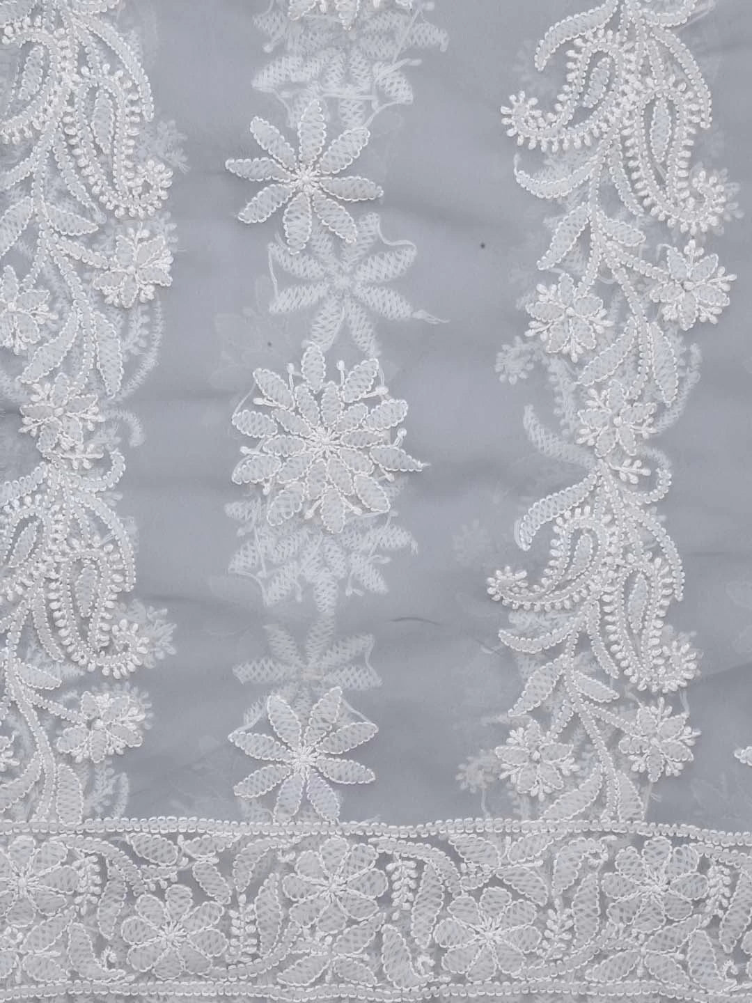 Ada Hand Embroidered Grey Georgette Lucknowi Chikankari Dupatta 01A374579