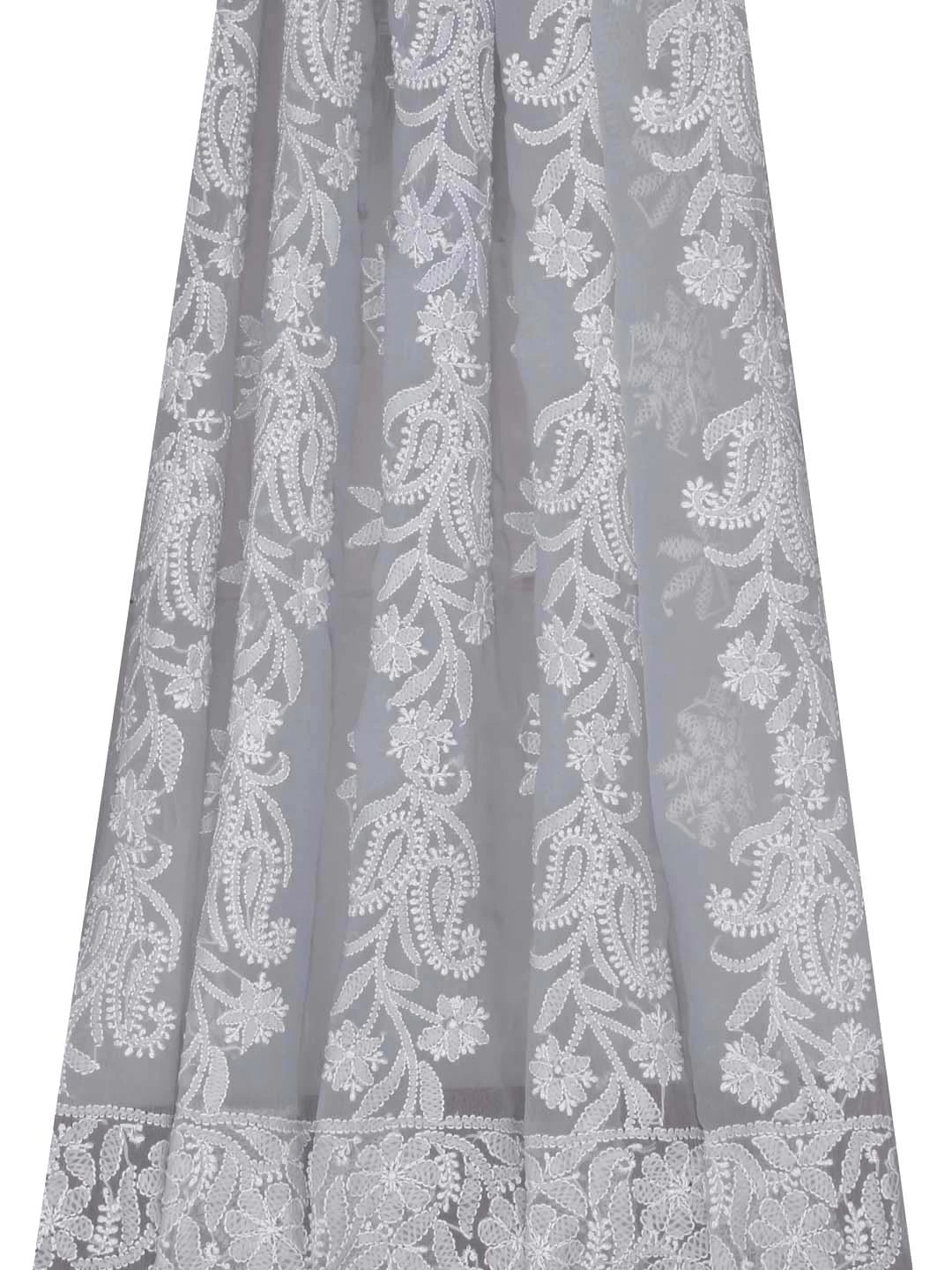 Ada Hand Embroidered Grey Georgette Lucknowi Chikankari Dupatta 01A374579