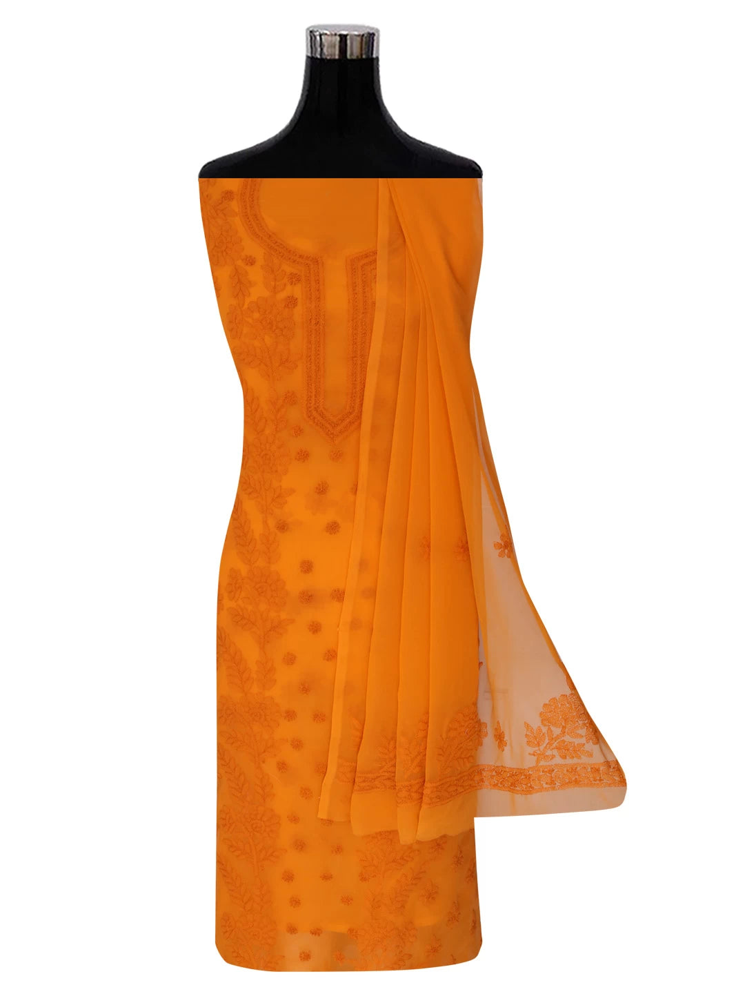 Ada Hand Embroidered Mustard Georgette Lucknowi Chikankari Unstitched Suit Piece A211264