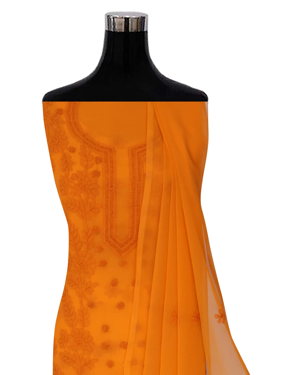 Ada Hand Embroidered Mustard Georgette Lucknowi Chikankari Unstitched Suit Piece A211264