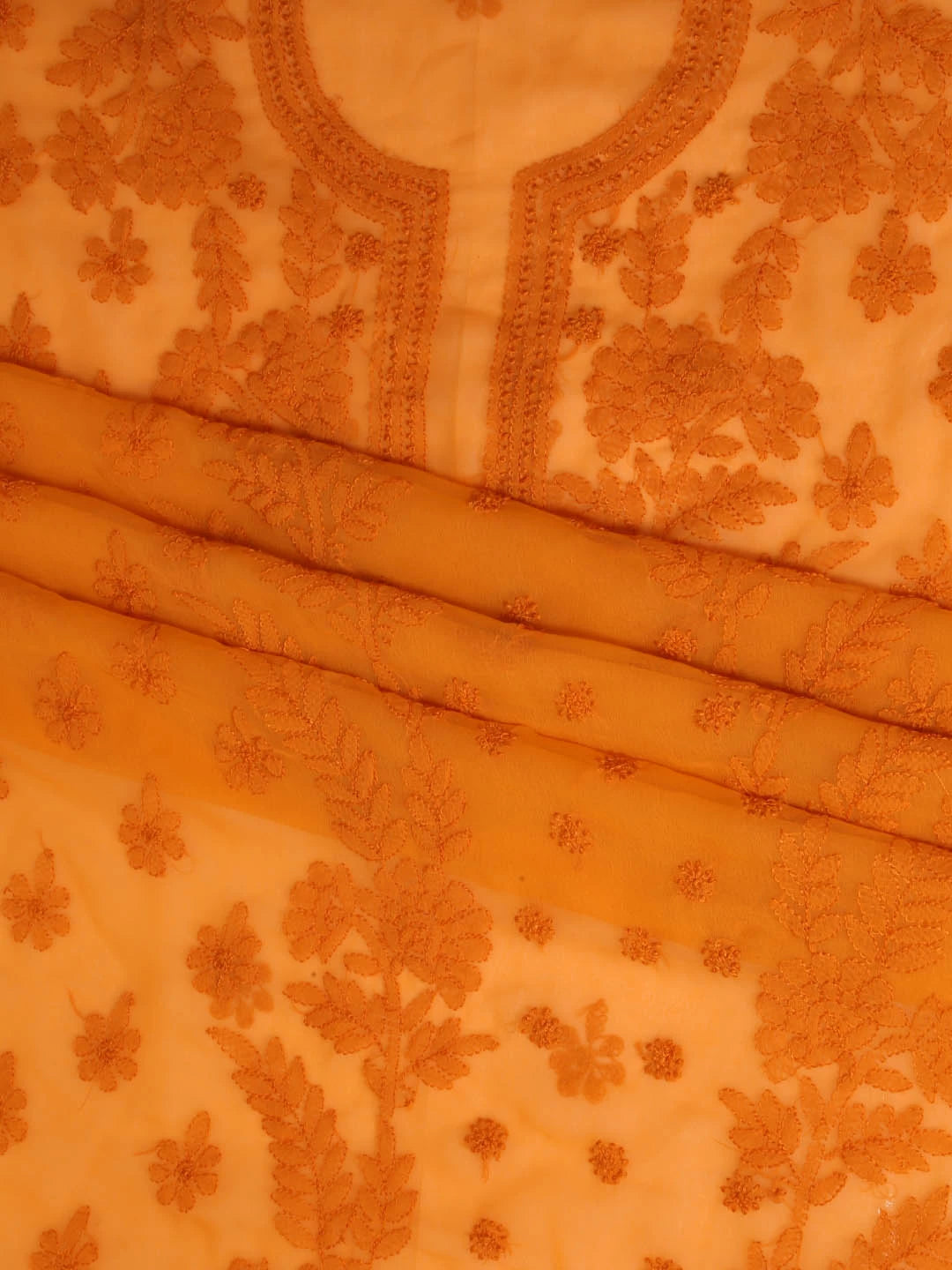 Ada Hand Embroidered Mustard Georgette Lucknowi Chikankari Unstitched Suit Piece A211264