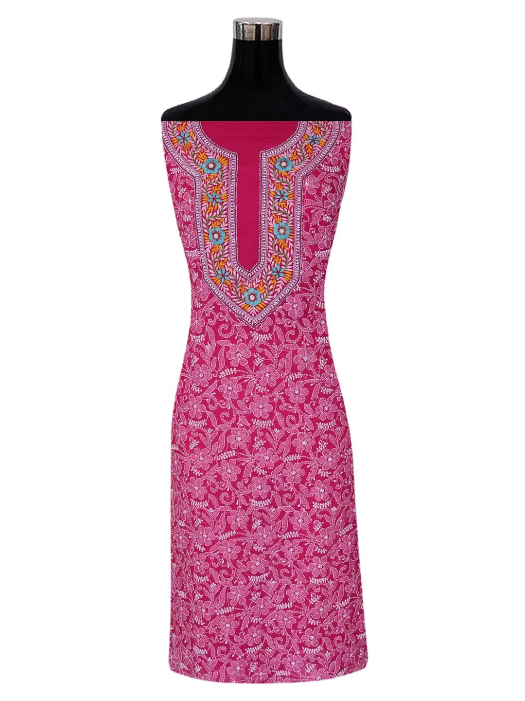 Ada Hand Embroidered Magenta Georgette Lucknowi Chikankari Unstitched Suit Piece with Parsi Work A211259
