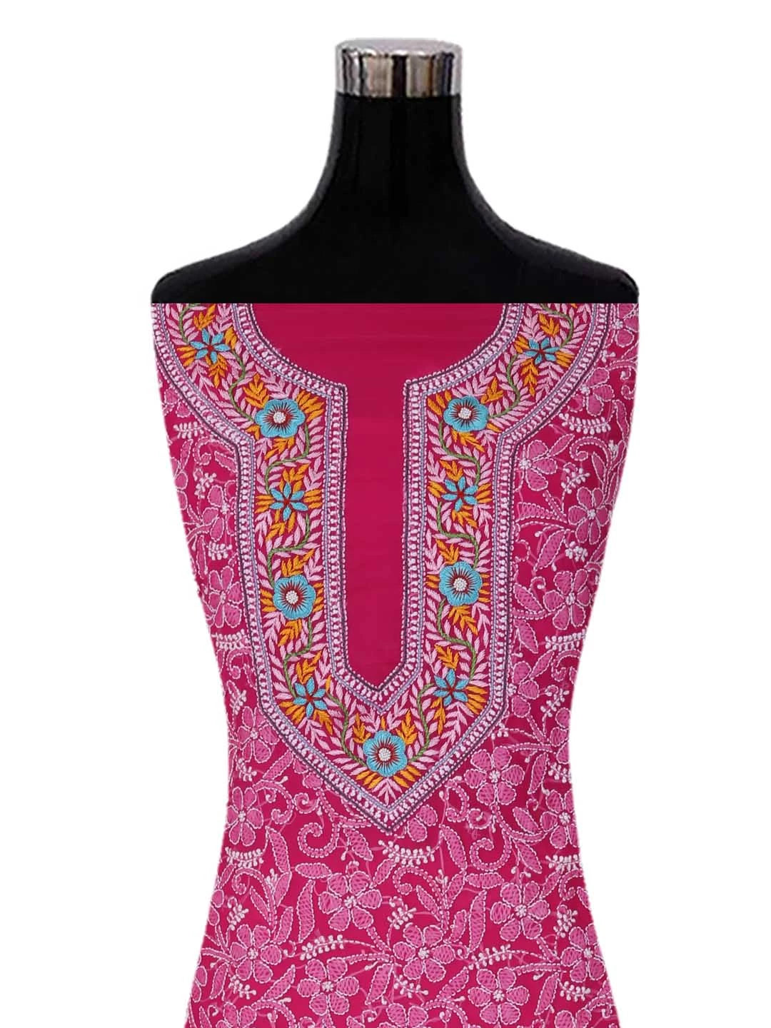 Ada Hand Embroidered Magenta Georgette Lucknowi Chikankari Unstitched Suit Piece with Parsi Work A211259