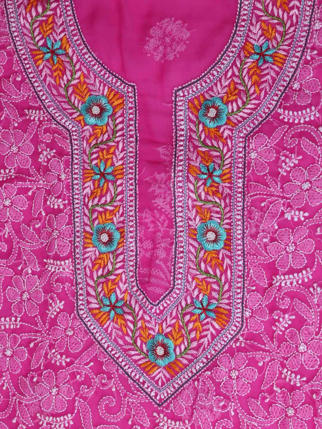 Ada Hand Embroidered Magenta Georgette Lucknowi Chikankari Unstitched Suit Piece with Parsi Work A211259