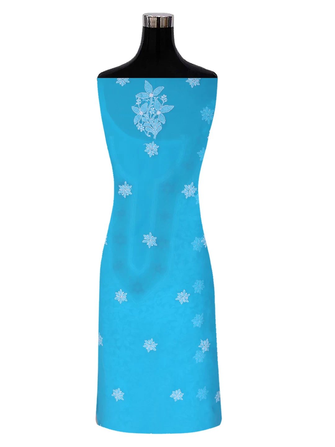 Ada Hand Embroidered Sky Blue Georgette Lucknowi Chikankari Unstitched Suit Piece with Parsi Work A211261