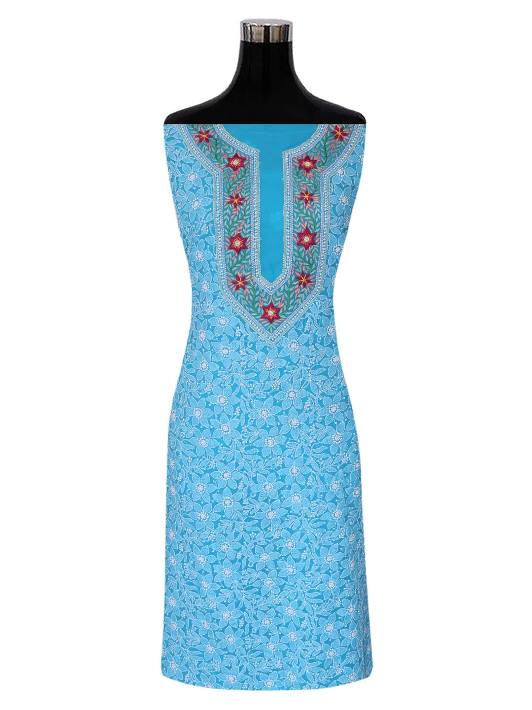 Ada Hand Embroidered Sky Blue Georgette Lucknowi Chikankari Unstitched Suit Piece with Parsi Work A211261