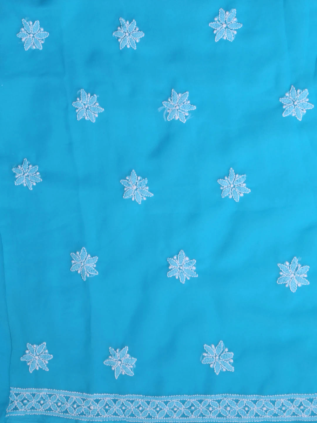 Ada Hand Embroidered Sky Blue Georgette Lucknowi Chikankari Unstitched Suit Piece with Parsi Work A211261