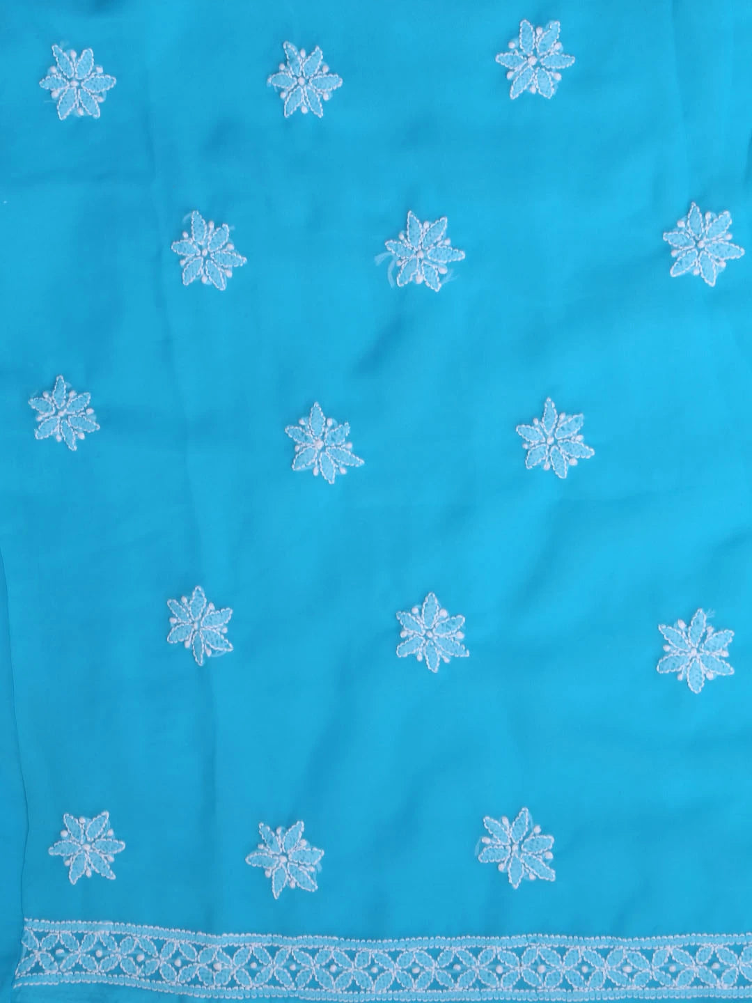 Ada Hand Embroidered Sky Blue Georgette Lucknowi Chikankari Unstitched Suit Piece with Parsi Work A211261