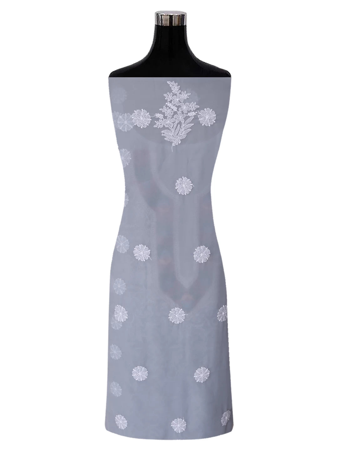 Ada Hand Embroidered Grey Georgette Lucknowi Chikankari Unstitched Suit Piece with Parsi Work A211262