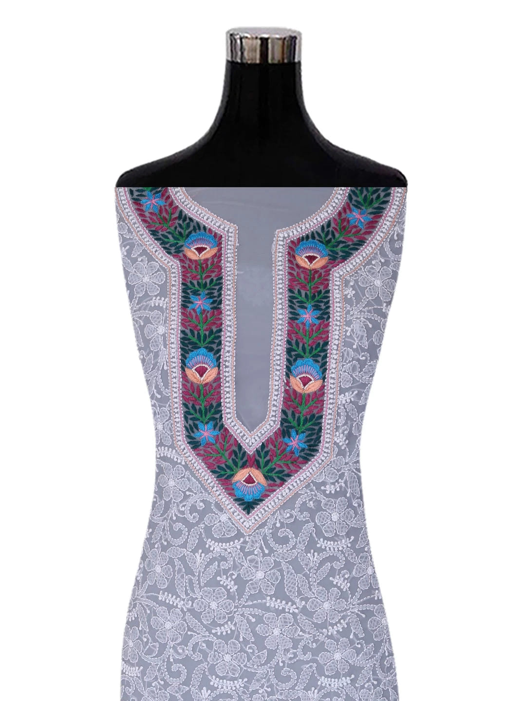 Ada Hand Embroidered Grey Georgette Lucknowi Chikankari Unstitched Suit Piece with Parsi Work A211262