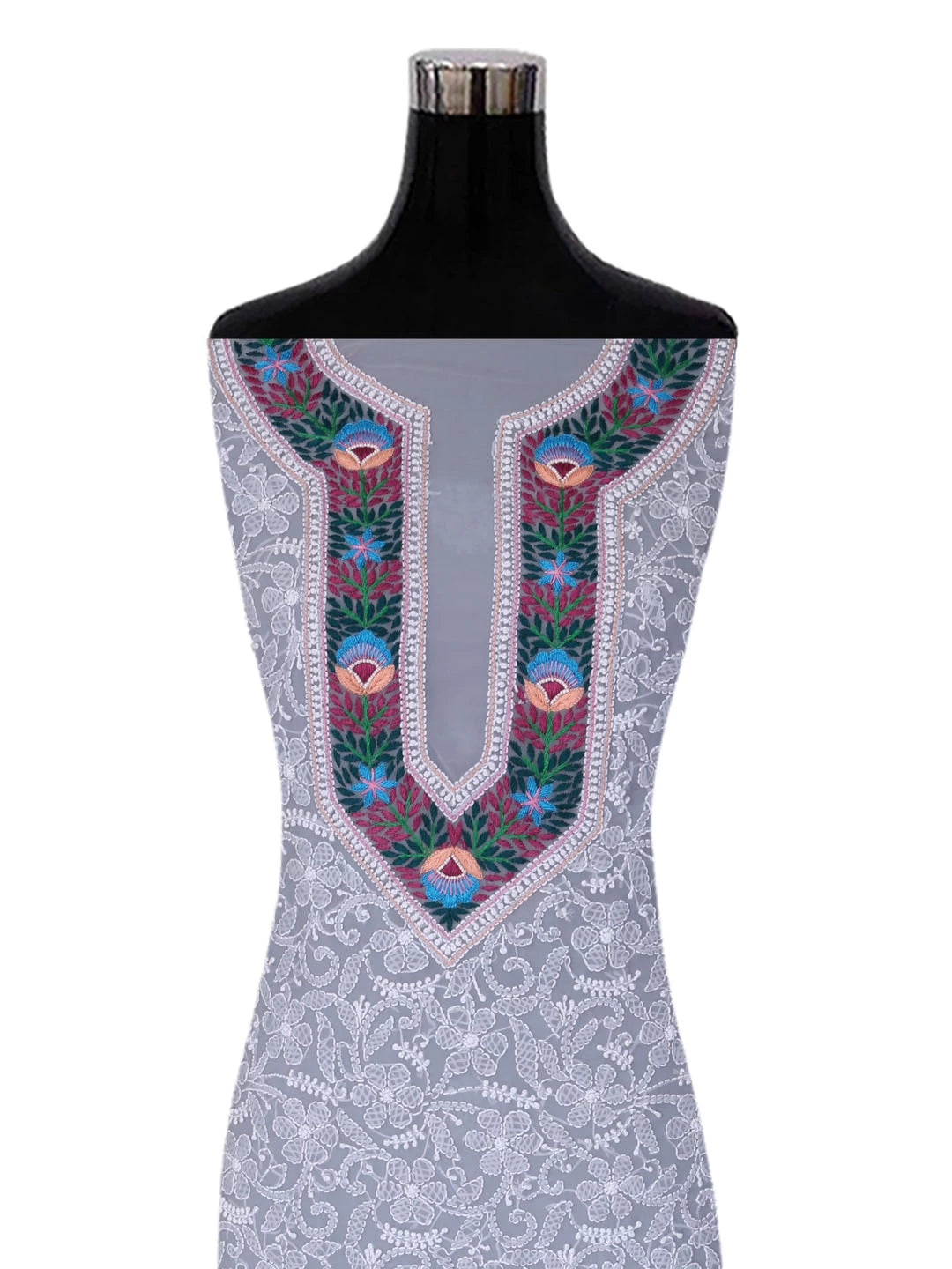 Ada Hand Embroidered Grey Georgette Lucknowi Chikankari Unstitched Suit Piece with Parsi Work A211262
