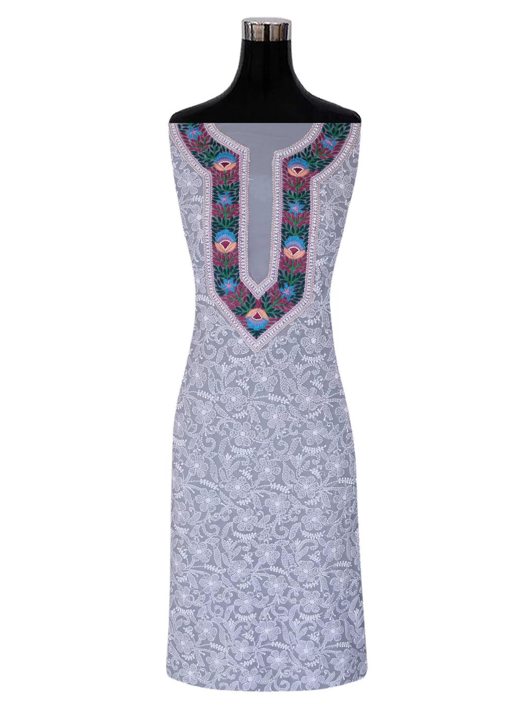 Ada Hand Embroidered Grey Georgette Lucknowi Chikankari Unstitched Suit Piece with Parsi Work A211262