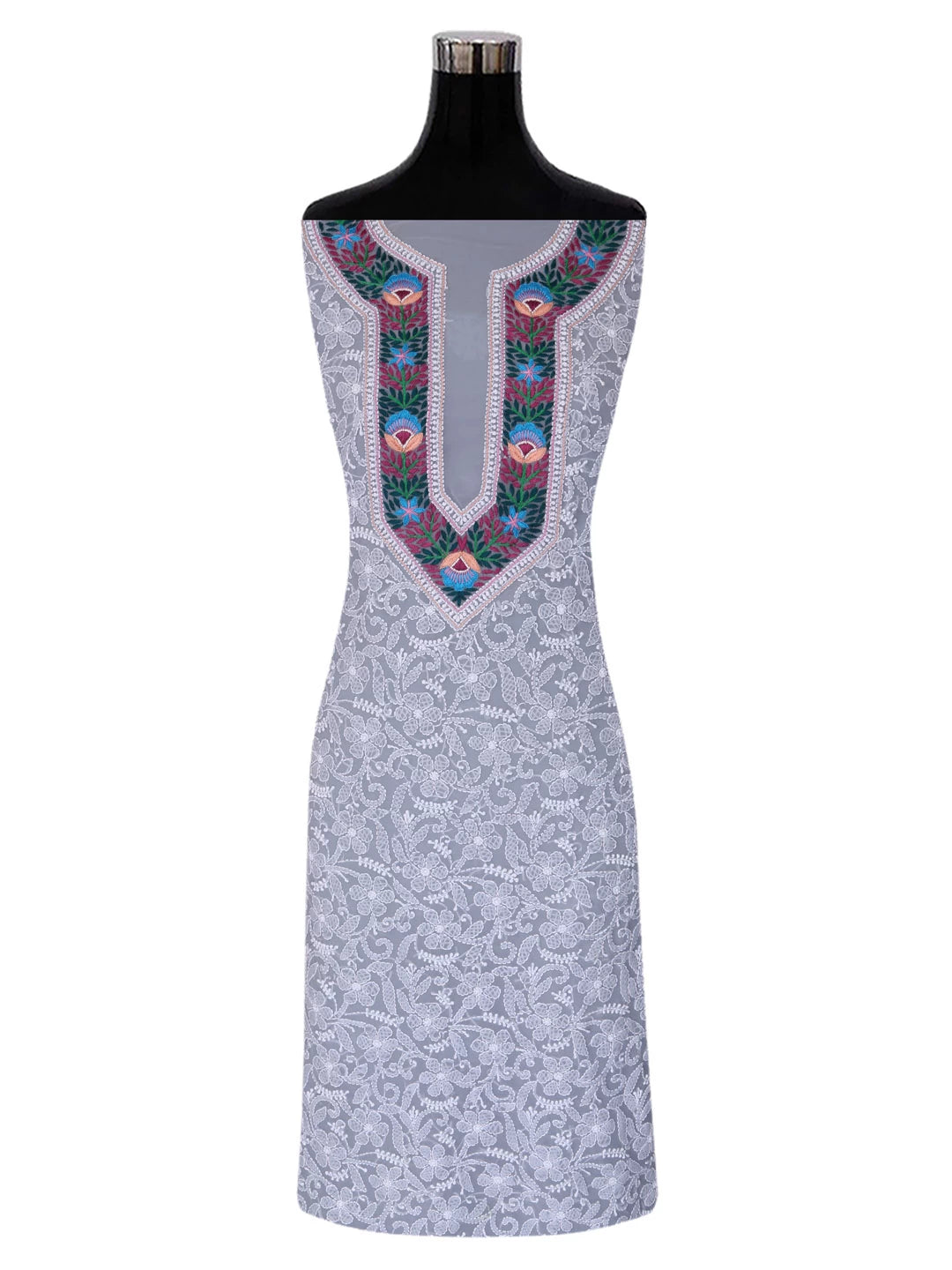 Ada Hand Embroidered Grey Georgette Lucknowi Chikankari Unstitched Suit Piece with Parsi Work A211262
