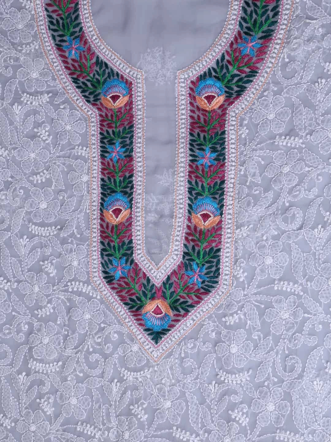 Ada Hand Embroidered Grey Georgette Lucknowi Chikankari Unstitched Suit Piece with Parsi Work A211262