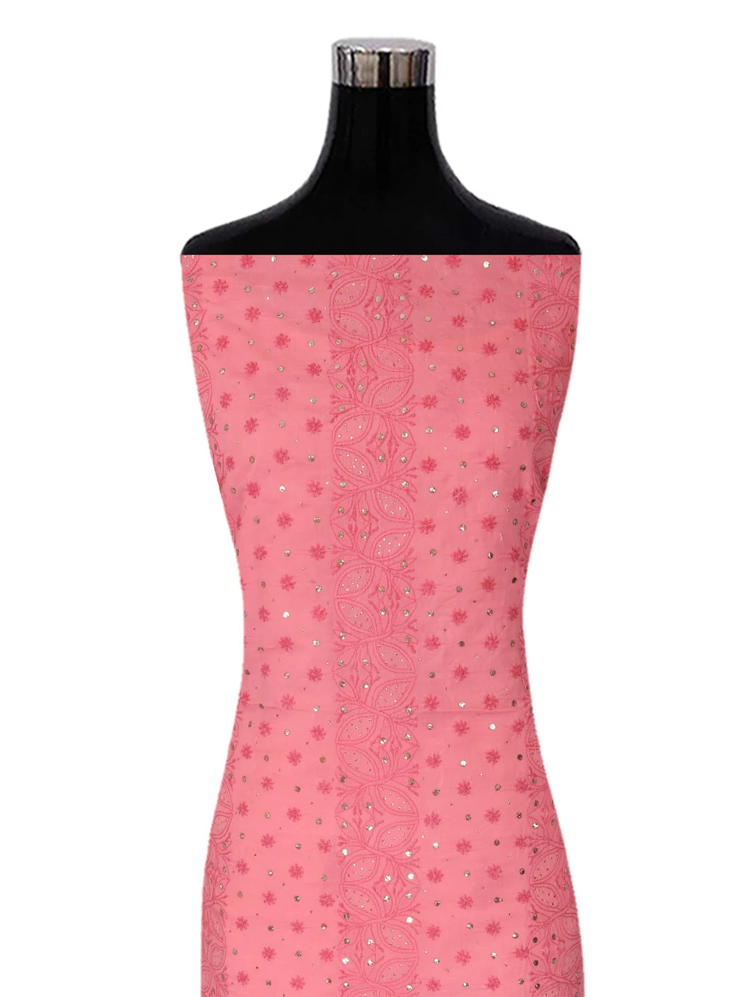 Ada Hand Embroidered Carrot Pink Cotton Lucknowi Chikankari Unstitched Kurta Piece With Muqaish Work 01A322819