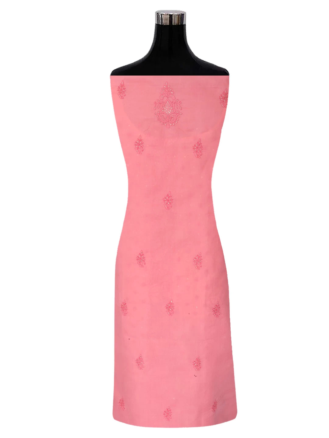 Ada Hand Embroidered Carrot Pink Cotton Lucknowi Chikankari Unstitched Kurta Piece With Muqaish Work 01A322819