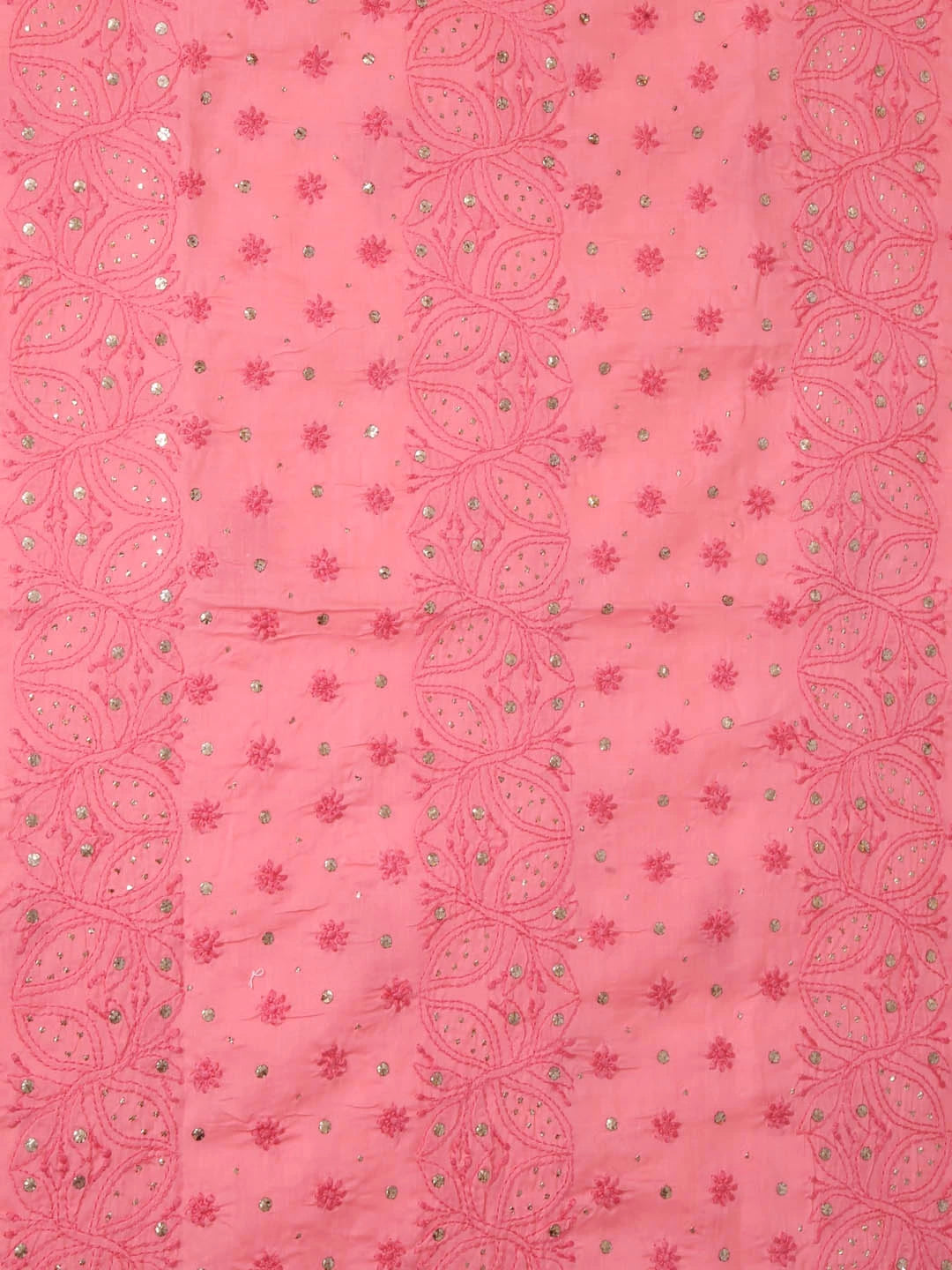 Ada Hand Embroidered Carrot Pink Cotton Lucknowi Chikankari Unstitched Kurta Piece With Muqaish Work 01A322819