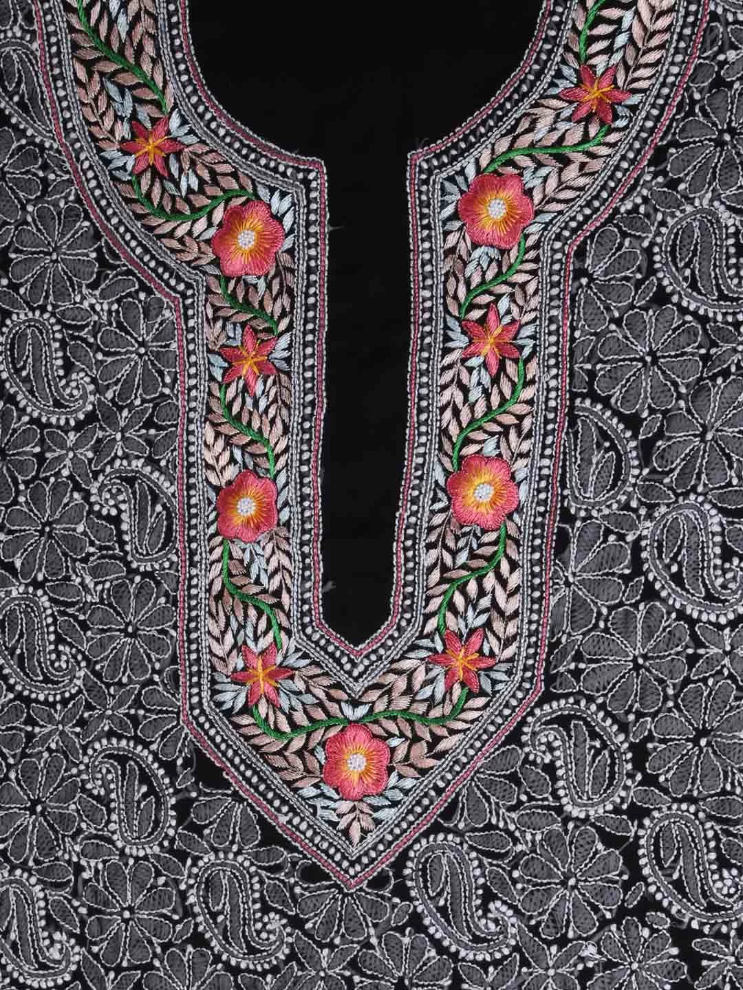 Ada Hand Embroidered Black Georgette Lucknowi Chikankari Unstitched Suit Piece With Parsi Work A211260