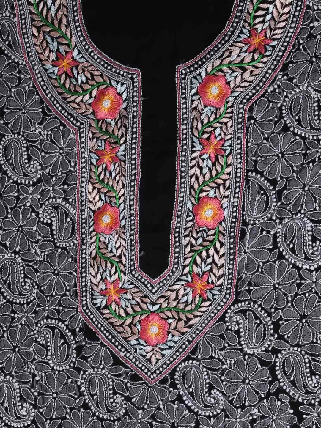 Ada Hand Embroidered Black Georgette Lucknowi Chikankari Unstitched Suit Piece With Parsi Work A211260